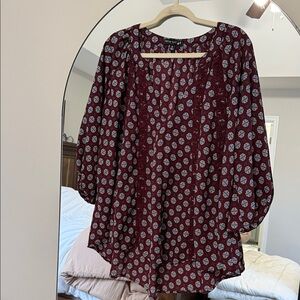 Living Doll boho Burgundy Floral Blouse